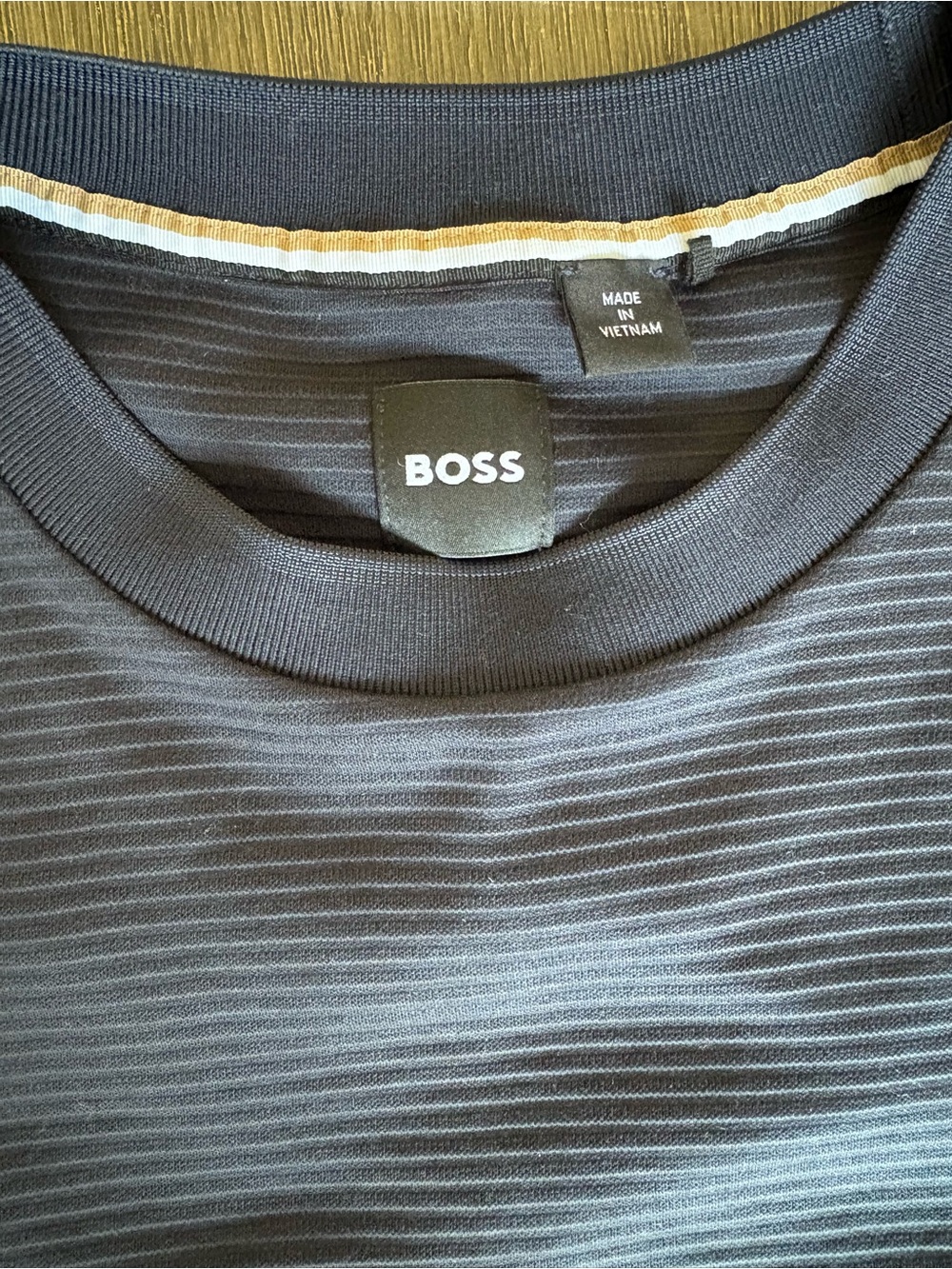 BOSS Men's Navy Ribbed Short Sleeve Crew Tee Size tag missing - Picture 5 of 8